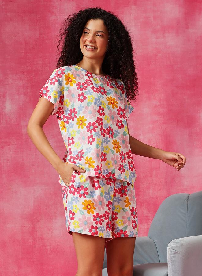 Clovia Floral Print T-Shirt and Shorts Set - Image 3